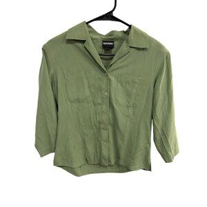 Notations Womens Green Silk Front Pockets Button-Up Blouse Size Small Classic
